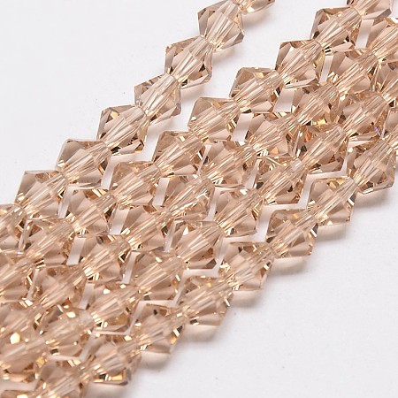 Honeyhandy Imitation Austrian Crystal 5301 Bicone Beads, Faceted Glass Beads Strands, PeachPuff, 4x4mm, Hole: 1mm, about 92~96pcs/strand, 13.78~14.37 inch