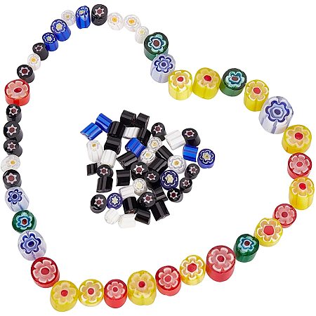 GORGECRAFT Millefiori Lampwork Glass Beads Mosaic Craft Supplies Fused Fusible Glass Flat Round Loose Spacer Bead 9x7mm, 2 OZ, Mixed Color for DIY Jewelry Making Crafts, Flower Style