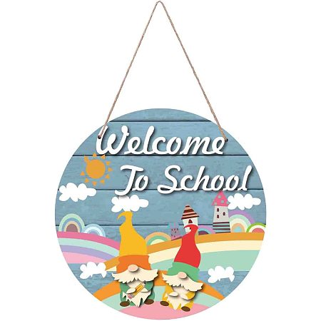 SUPERDANT Welcome Sign Welcome to School Retro Wooden Flat Round Hanging Plaque Rustic Natural Wall Decorations for Home Door Outdoor Decorations