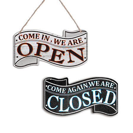 NBEADS 2 Pcs Open Closed Wooden Signs, Come in Sign Store Hanging Sign Store Open and Closed Sign Wooden Open Sign for Business Rustic Open Hanging Plaque for Coffee Bar Shop Door Window, 25×13cm