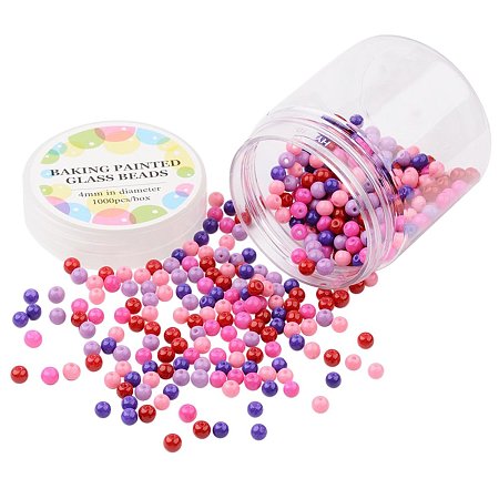 ARRICRAFT 1 Box (About 1000pcs) Environmental Baking Painted Glass Pearl Beads 4mm, Valentine's Mix