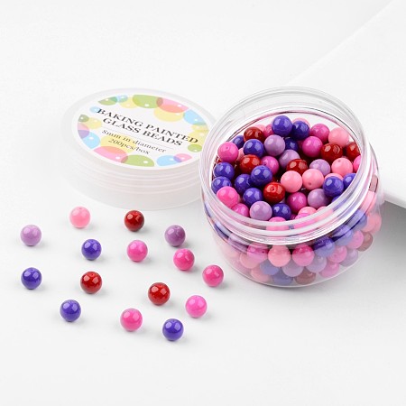Glass Bead Sets, Valentine's Mix, Environmental, Baking Painted, Round, Mixed Color, 8mm, Hole: 0.7~1.1mm; about 200pcs/box