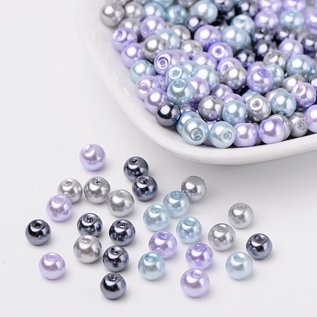 Arricraft Silver-Grey Mix Pearlized Glass Pearl Beads, Mixed Color, 6mm, Hole: 1mm, about 200pcs/bag