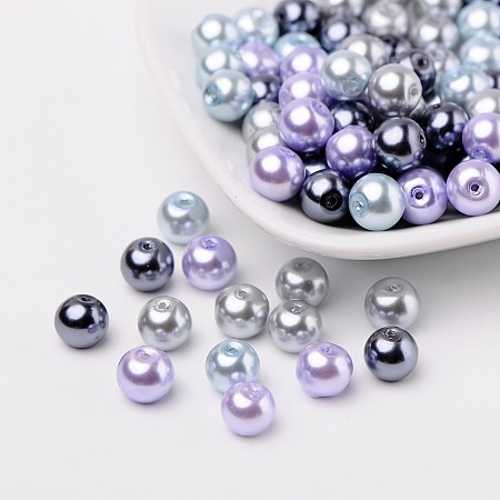 ARRICRAFT 8mm Mixed color Silver-Grey Mix Pearlized Glass Pearl Beads, Hole: 1mm; about 100pcs/bag