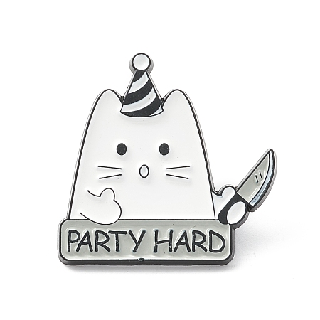 Honeyhandy Word Party Hard Alloy Brooch, Cat with Knife Lapel Pin for Backpack Clothes, Electrophoresis Black, White, 28x28x1.5mm, Pin: 1mm
