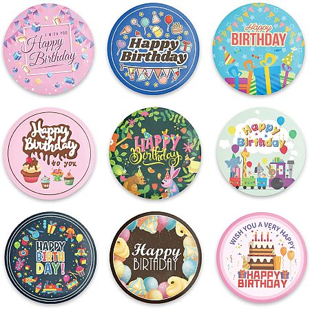 GLOBLELAND 9Pcs Happy Birthday Pinback Buttons Brooch Pins Button Badges for Adults Kids Men or Women, 2.3Inch, Mixed Color, Matte Surface