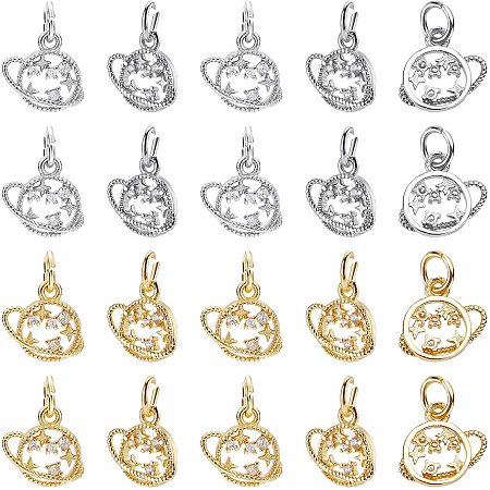 Arricraft 20 Pcs Cubic Zirconia Brass Charms, Planet Star Charms with Jump Ring, 18K Gold Platinum Plated Dangle Charms for Jewelry Making