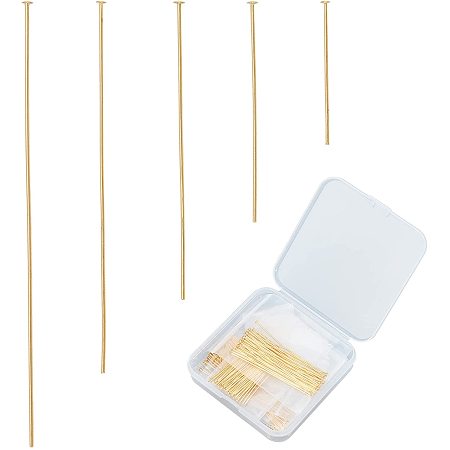 CREATCABIN 1 Box 200pcs 18K Real Gold Plated Flat Head Pins for Jewelry Making Brass Dressmaker Headpins Eyepins for Necklace Bracelet Earrings Linking DIY Accessories