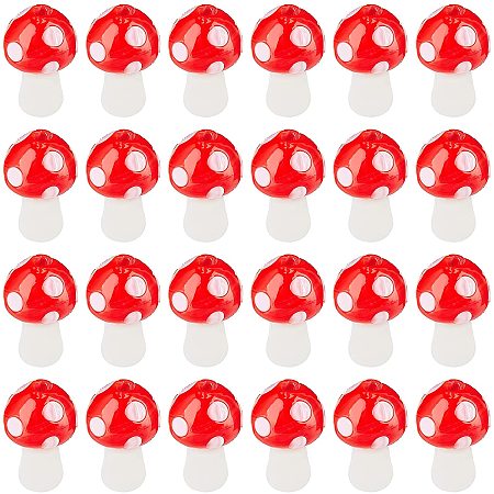Arricraft 100 Pcs Red Mushroom Beads, Handmade Lampwork Beads, Glass Loose Beads for Jewelry Making Bracelet and Decorations