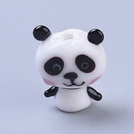 Honeyhandy Handmade Lampwork Beads, Cartoon Panda, White & Black, 18.2x15x9mm, Hole: 1.8mm