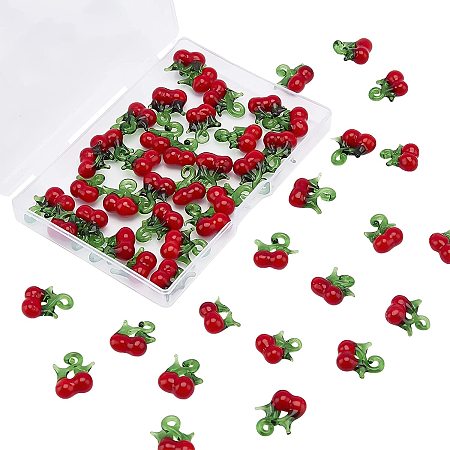 OLYCRAFT 60PCS Handmade Lampwork Pendants Charm Glass Red Cherry Dangle Spacer Loose Beads for DIY Bracelet Necklace Jewelry Making