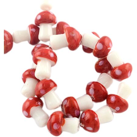 arricraft 200 Pcs Mushroom Bead Strands, Handmade Lampwork Beads Spacer, Mushroom Loose Beads for Bracelets Necklace Jewelry Making (Red)