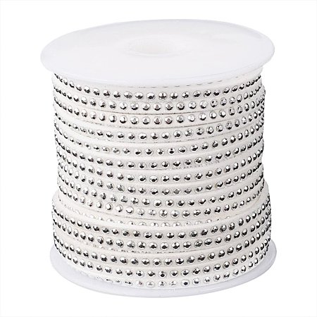 ARRICRAFT 1 Roll (20 Yards,60 Feet) Micro-Fiber Faux Leather Suede Cord String with Aluminum Cabochons, 3x2mm (White)