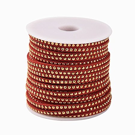 ARRICRAFT 1 Roll 3mm Faux Leather Suede Beading Cords Lace Velvet String with Aluminum Cabochons 20 Yards per Roll Dark Red