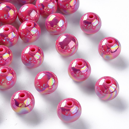 Honeyhandy Opaque Acrylic Beads, AB Color Plated, Round, Camellia, 12x11mm, Hole: 2.5mm, about 566pcs/500g