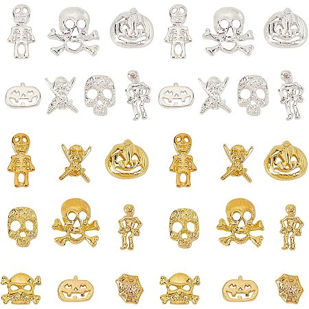 SUPERFINDINGS About 128pcs 16 Styles Halloween Themed Alloy Cabochons Alloy Resin Fillers Pumpkin Skull Embellishment Cabochons Nail Art Decoration Accessories for Women