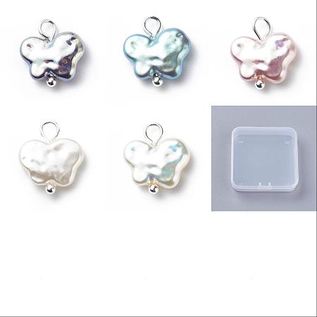 Arricraft 20Pcs 5 Colors ABS Plastic Imitation Pearl Pendants, AB Color Plated,  with Brass Findings, Butterfly, Mixed Color, 14.5x12x2.5mm, Hole: 2mm, 4pcs/color