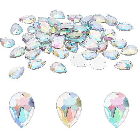 FINGERINSPIRE 250Pcs Teardrop Shape Acrylic Sew Rhinestone 18x13x3mm AB Color Crystals Bling Beads with Sew Hole Large Flat Back Crystals Jewels for Costume Making Cosplay