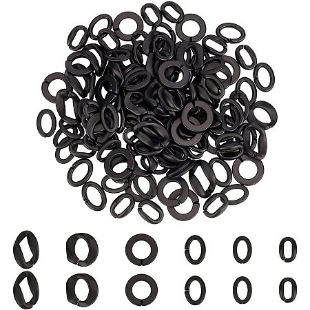 SUPERFINDINGS About 128-131Pcs 6 Style Black Frosted Acrylic Linking Rings Quick Link Connectors for Earring Necklace Jewelry Eyeglass Chain DIY Craft Making