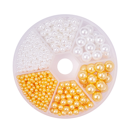 PandaHall Elite About 930pcs 3 Sizes No Holes/Undrilled Imitated Pearl Beads for Vase Fillers, Wedding, Party, Home Decoration (3mm, 5mm, 8mm, White & Goldenrod)