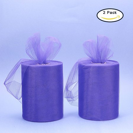 BENECREAT 2 Roll 200 Yards/600FT Tulle Fabric Rolls Spool for Wedding Party Decoration, DIY Craft, 6 Inch x 100 Yards Each (Purple)