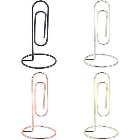 AHANDMAKER 4Pcs Place Card Holders, 4 Colors Iron Wire Table Number Holder Paperclip Stand for Memo Note Office Name Sign Wedding Party Birthday DIY Cake Topper, 132x76mm