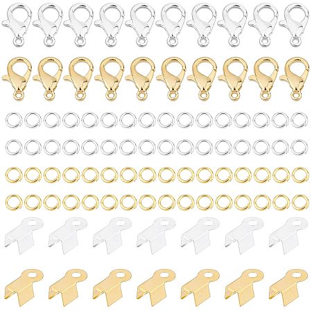 Arricraft 600 Pcs Jewelry Making Kit, Including 100 Pcs Lobster Claw Clasps 300 Pcs Folding Crimp Ends and 200 Pcs Jump Rings for Jewelry Making- Golden & Silver