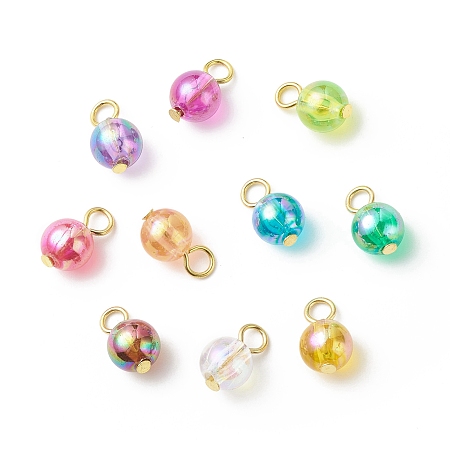 Transparent Acrylic Charms, with Iron Findings, AB Color, Round, Mixed Color, 13x8mm, Hole: 2.5mm