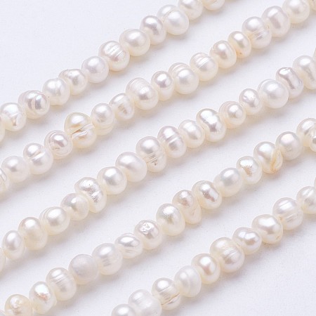 Honeyhandy Grade AA Natural Cultured Freshwater Pearl Beads Strands, Potato, Beige, 4~4.5x5~5.5mm, Hole: 0.5mm, about 87~88pcs/strand, 13.7 inch