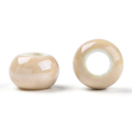 Honeyhandy Handmade Porcelain Beads, Pearlized, Rondelle, Navajo White, 13x8.5~9mm, Hole: 5mm