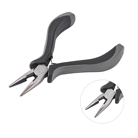 Honeyhandy 45# Carbon Steel Jewelry Pliers, Chain Nose Pliers, Polishing, Black, Stainless Steel Color, 13x7.7x1.7cm