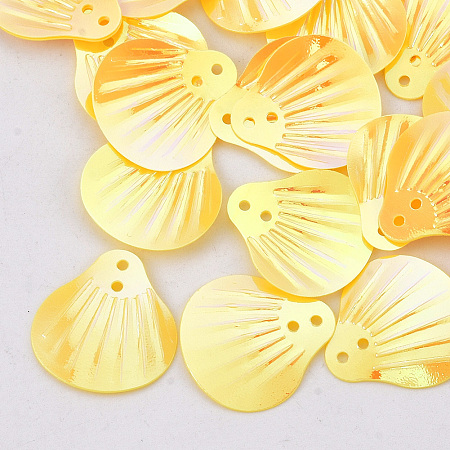 Ornament Accessories, Plastic Paillette/Sequins Beads, AB Color Plated, Shell, Gold, 19x17.5x1mm, Hole: 1.5mm; about 4500pcs/500g