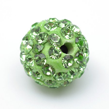 NBEADS 12mm 100pcs Peridot Pave Czech Crystal Rhinestone Disco Ball Clay Spacer Beads, Round Polymer Clay Charms Beads for Shamballa Jewelry Making