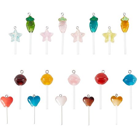 CHGCRAFT 18Pcs 4Styles Resin Lollipop Charms Carrot Lollipop Charms Candy Resin Flatback Pendants with Hole Charms Colorful Jewelry Charms Pendants for DIY Jewelry Making Supplies