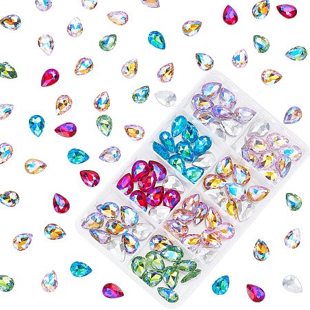 PandaHall Elite 120pcs Glass Rhinestone Cabochons 8 Styles 14x10mm AB Color Faceted Glass Beads Teardrop Glass Crystal Beads for Earring Ring Bracelet Jewelry Making Costume Embellishments, No Hole