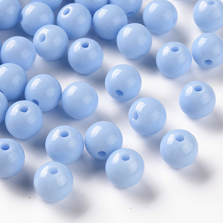 Honeyhandy Opaque Acrylic Beads, Round, Light Sky Blue, 10x9mm, Hole: 2mm