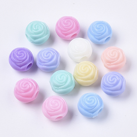 Arricraft Opaque Acrylic European Beads, Large Hole Beads, FLower, Mixed Color, 11.5x11.5x10.5mm, Hole: 4mm, about 750pcs/500g