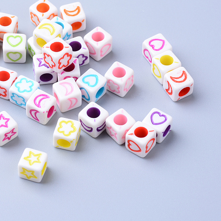 Honeyhandy Craft Acrylic Beads, Cube, Mixed Color, 5.5~6x5.5~6x5.5~6mm, Hole: 3mm, about 2800pcs/500g