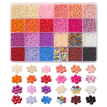 Honeyhandy 6408Pcs 24 Style 8/0 Glass Seed Beads, Opaque & Baking Paint, Round, Mixed Color, 2.5~3.5x2~3mm, Hole: 0.8~1.2mm, about 267Pcs/style
