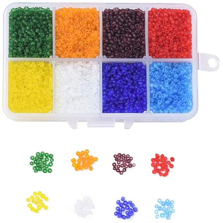 NBEADS 1 Box 8 Color 12/0 Round Glass Seed Beads, Diameter 2mm Frosted Colors Loose Spacer Beads Pony Beads with 1mm Hole for DIY Craft Bracelet Necklace Jewelry Making, Mixed Color