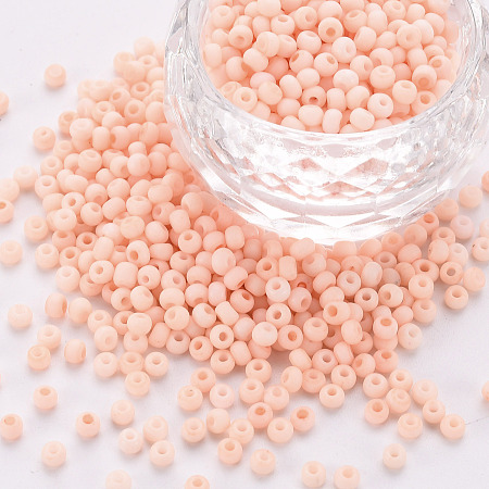 Honeyhandy 8/0 Opaque Glass Seed Beads, Round Hole, Frosted Colours, Round, PeachPuff, 3~4x2~3mm, Hole: 0.8mm, about 15000pcs/Pound