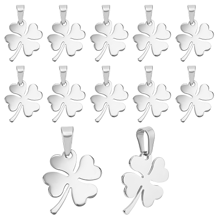 DICOSMETIC 12Pcs Stainless Steel Leaf Pendant Four Leaf Clover Jewelry Making Pendants and Charms with Clasp for Women DIY Bracelet Earring Necklace, Hole: 4x10mm