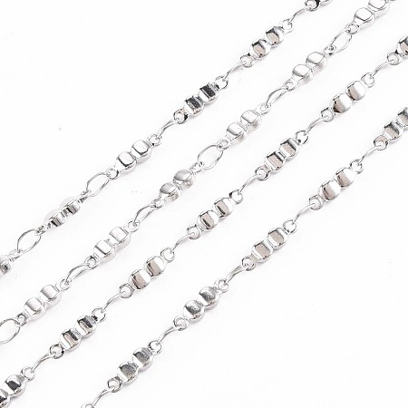 201 Stainless Steel Glasses Shape & Oval Link Chains, Soldered, Stainless Steel Color, 8.5x2.5x1.5mm, about 3.28 Feet(1m)/Strand