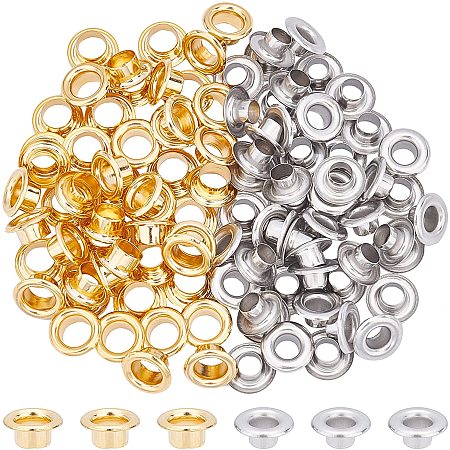UNICRAFTALE 100pcs 2 Colors 4mm/5mm Flat Round Eyelet Cores Stainless Steel Round Grommets DIY Rivet Leather Craft Accessories Grommets Eyelets for Shoes Belt Bag Tag Clothes Scrapbook