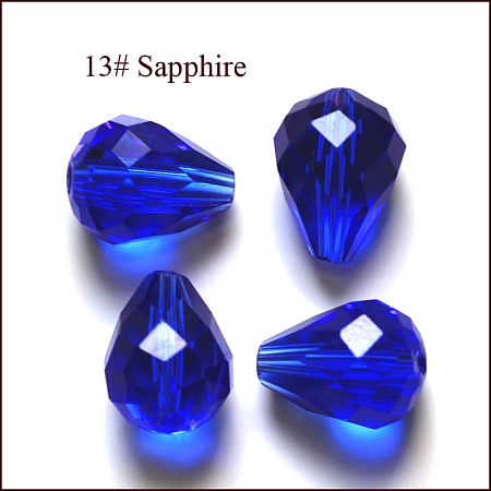 Honeyhandy Imitation Austrian Crystal Beads, Grade AAA, Faceted, teardrop, Blue, 8x10mm, Hole: 0.9~1mm