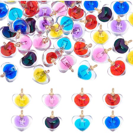 NBEADS 32 Pcs Colorful Love Heart Charms, 8 Colors Heart Shape Beads with Golden Alloy Loop Transparent Bead in Beads Charms Acrylic Pendants for DIY Jewelry Making Tassel Decor Crafts, 18.5x19mm