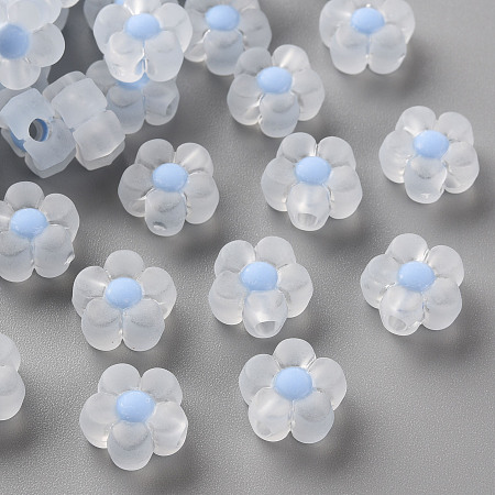 Honeyhandy Transparent Acrylic Beads, Frosted, Bead in Bead, Flower, Cornflower Blue, 12x12.5x6mm, Hole: 2.5mm, about 893pcs/500g