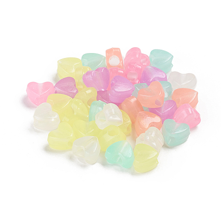 Luminous Acrylic Beads, Glow in the Dark, Heart, Colorful, 8.5x10.5x6.5mm, Hole: 3.5mm