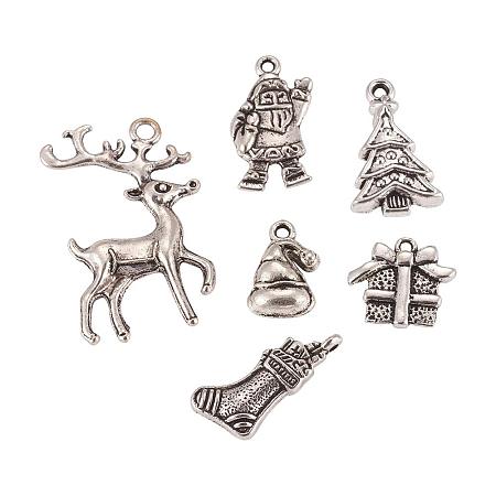 ARRICRAFT 30pcs 6 Styles Antique Silver Tibetan Christmas Theme Alloy Pendants for DIY Jewelry Making(Christmas Tree Santa Claus Socks Hat Elk)