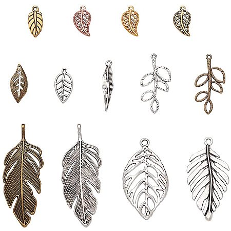NBEADS 120g Leaf Shape Tibetan Style Alloy Pendants, 12 RANDOM MIXED Kinds of Leaf Shape Alloy Pendant Charms Jewelry Crafting Supplies for DIY Necklace Bracelet Arts Projects